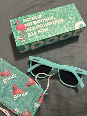 Goodr Mint Green Sunglasses with Matching Flamingo Print Pouch & Box